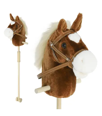 Cabeza de Caballo con Palo de Madera Sonidos y Ruedas Caballo de Juguete 95 cm de Altura Marrón