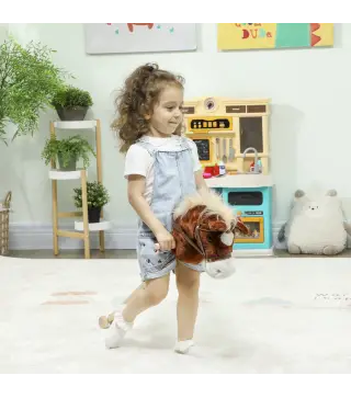 Cabeza de Caballo con Palo de Madera Sonidos y Ruedas Caballo de Juguete 95 cm de Altura Marrón