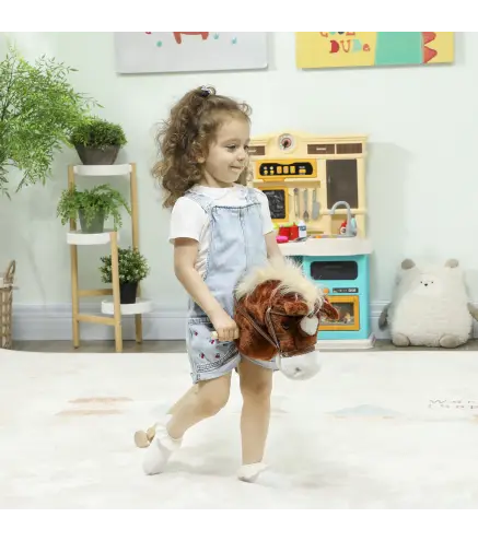 Cabeza de Caballo con Palo de Madera Sonidos y Ruedas Caballo de Juguete 95 cm de Altura Marrón