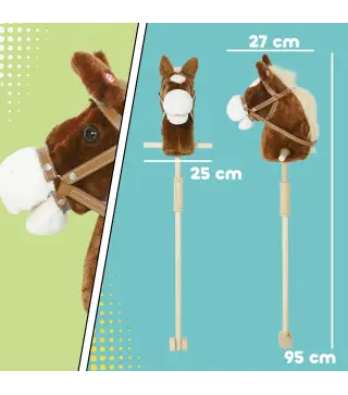 Cabeza de Caballo con Palo de Madera Sonidos y Ruedas Caballo de Juguete 95 cm de Altura Marrón