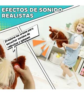 Cabeza de Caballo con Palo de Madera Sonidos y Ruedas Caballo de Juguete 95 cm de Altura Marrón
