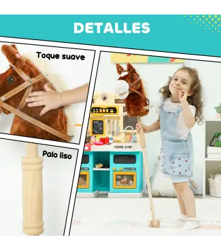 Cabeza de Caballo con Palo de Madera Sonidos y Ruedas Caballo de Juguete 95 cm de Altura Marrón