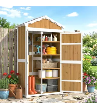Caseta de Jardín de Madera 105x55x179 cm Armario para Herramientas con 4 Estantes Techo de Metal Galvanizado Natural