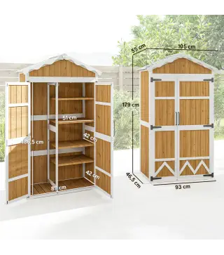 Caseta de Jardín de Madera 105x55x179 cm Armario para Herramientas con 4 Estantes Techo de Metal Galvanizado Natural