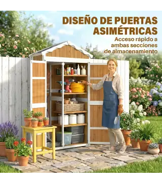 Caseta de Jardín de Madera 105x55x179 cm Armario para Herramientas con 4 Estantes Techo de Metal Galvanizado Natural