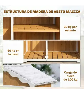 Caseta de Jardín de Madera 105x55x179 cm Armario para Herramientas con 4 Estantes Techo de Metal Galvanizado Natural