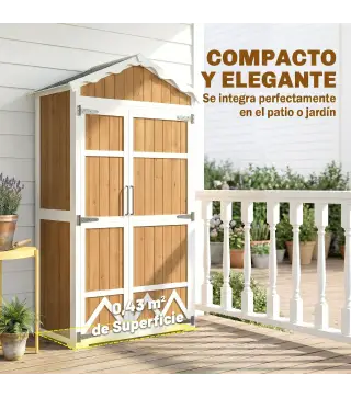 Caseta de Jardín de Madera 105x55x179 cm Armario para Herramientas con 4 Estantes Techo de Metal Galvanizado Natural