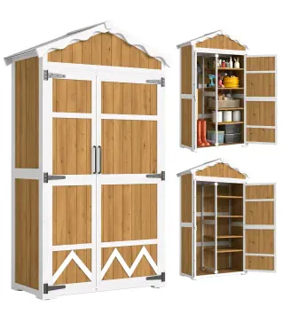 Caseta de Jardín de Madera 105x55x179 cm Armario para Herramientas con 4 Estantes Techo de Metal Galvanizado Natural