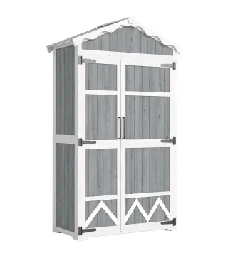 Caseta de Jardín de Madera 105x55x179 cm Armario para Herramientas con 4 Estantes Techo de Metal Galvanizado Gris