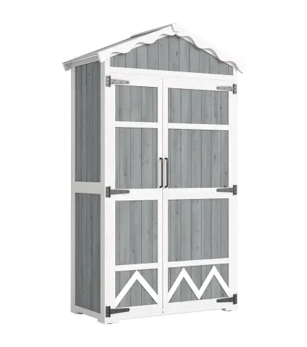 Caseta de Jardín de Madera 105x55x179 cm Armario para Herramientas con 4 Estantes Techo de Metal Galvanizado Gris