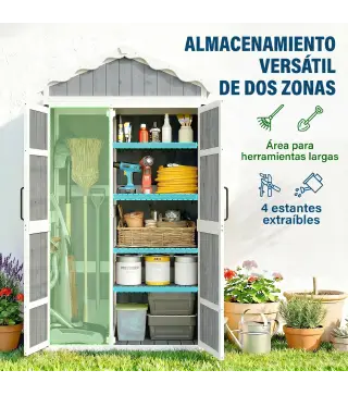 Caseta de Jardín de Madera 105x55x179 cm Armario para Herramientas con 4 Estantes Techo de Metal Galvanizado Gris