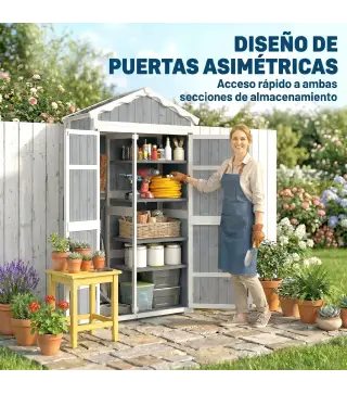 Caseta de Jardín de Madera 105x55x179 cm Armario para Herramientas con 4 Estantes Techo de Metal Galvanizado Gris