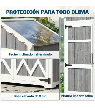 Caseta de Jardín de Madera 105x55x179 cm Armario para Herramientas con 4 Estantes Techo de Metal Galvanizado Gris