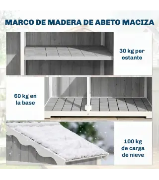 Caseta de Jardín de Madera 105x55x179 cm Armario para Herramientas con 4 Estantes Techo de Metal Galvanizado Gris