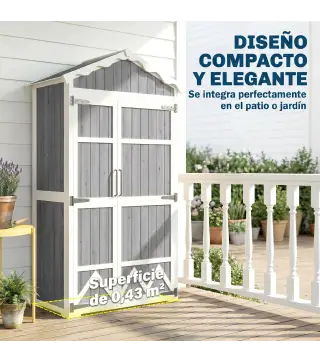 Caseta de Jardín de Madera 105x55x179 cm Armario para Herramientas con 4 Estantes Techo de Metal Galvanizado Gris