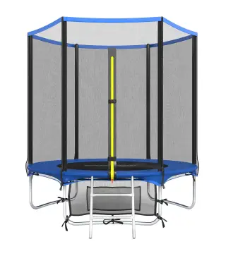 Cama Elástica Exterior Ø183 cm Trampolín para Niños de +6 Años Adultos con Red de Seguridad Escalera de 2 Peldaños Azul