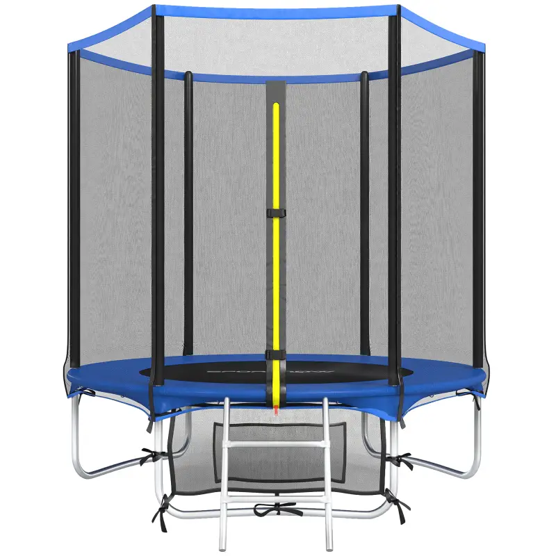 Cama Elástica Exterior Ø183 cm Trampolín para Niños de +6 Años Adultos con Red de Seguridad Escalera de 2 Peldaños Azul