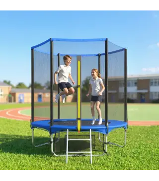 Cama Elástica Exterior Ø183 cm Trampolín para Niños de +6 Años Adultos con Red de Seguridad Escalera de 2 Peldaños Azul