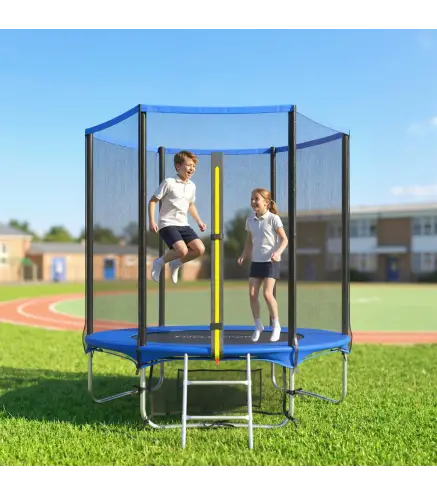 Cama Elástica Exterior Ø183 cm Trampolín para Niños de +6 Años Adultos con Red de Seguridad Escalera de 2 Peldaños Azul