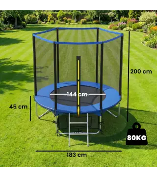 Cama Elástica Exterior Ø183 cm Trampolín para Niños de +6 Años Adultos con Red de Seguridad Escalera de 2 Peldaños Azul