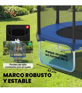 Cama Elástica Exterior Ø183 cm Trampolín para Niños de +6 Años Adultos con Red de Seguridad Escalera de 2 Peldaños Azul