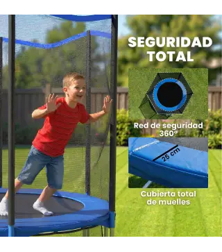 Cama Elástica Exterior Ø183 cm Trampolín para Niños de +6 Años Adultos con Red de Seguridad Escalera de 2 Peldaños Azul