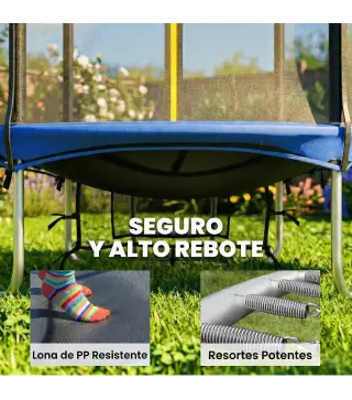 Cama Elástica Exterior Ø183 cm Trampolín para Niños de +6 Años Adultos con Red de Seguridad Escalera de 2 Peldaños Azul
