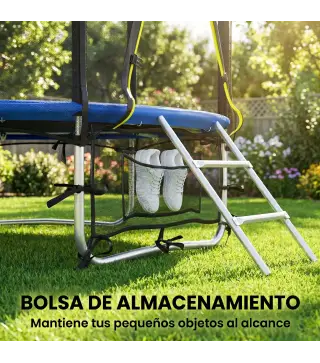 Cama Elástica Exterior Ø183 cm Trampolín para Niños de +6 Años Adultos con Red de Seguridad Escalera de 2 Peldaños Azul