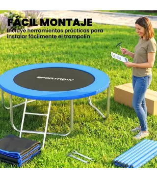 Cama Elástica Exterior Ø183 cm Trampolín para Niños de +6 Años Adultos con Red de Seguridad Escalera de 2 Peldaños Azul