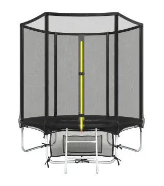 Cama Elástica Exterior Ø183 cm Trampolín para Niños +6 Años Adultos con Red de Seguridad Escalera de 2 Peldaños Negro