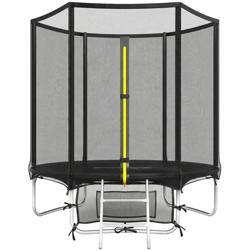 Cama Elástica Exterior Ø183 cm Trampolín para Niños +6 Años Adultos con Red de Seguridad Escalera de 2 Peldaños Negro