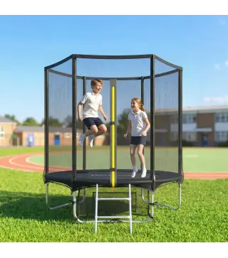 Cama Elástica Exterior Ø183 cm Trampolín para Niños +6 Años Adultos con Red de Seguridad Escalera de 2 Peldaños Negro