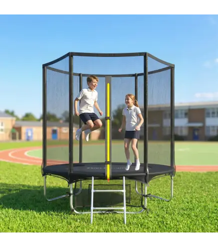 Cama Elástica Exterior Ø183 cm Trampolín para Niños +6 Años Adultos con Red de Seguridad Escalera de 2 Peldaños Negro