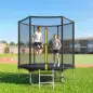 Cama Elástica Exterior Ø183 cm Trampolín para Niños +6 Años Adultos con Red de Seguridad Escalera de 2 Peldaños Negro