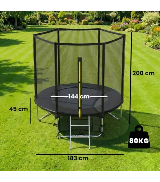 Cama Elástica Exterior Ø183 cm Trampolín para Niños +6 Años Adultos con Red de Seguridad Escalera de 2 Peldaños Negro