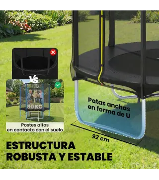Cama Elástica Exterior Ø183 cm Trampolín para Niños +6 Años Adultos con Red de Seguridad Escalera de 2 Peldaños Negro