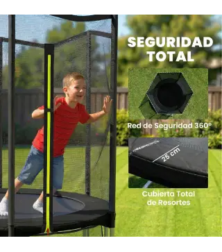 Cama Elástica Exterior Ø183 cm Trampolín para Niños +6 Años Adultos con Red de Seguridad Escalera de 2 Peldaños Negro