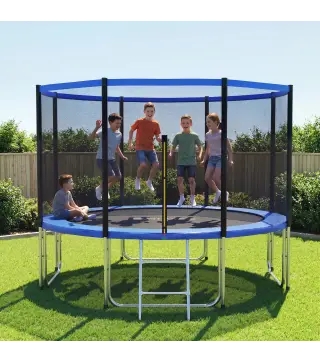 Cama Elástica Exterior Ø366 cm Trampolín para Niños con Red de Seguridad Escalera y Acolchado de Muelles Azul