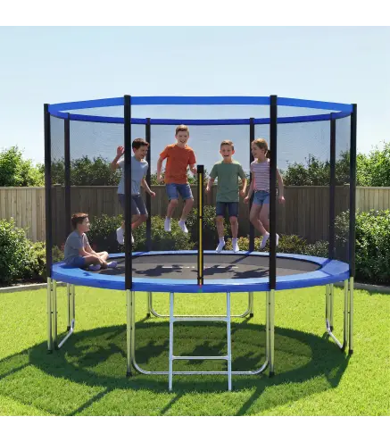 Cama Elástica Exterior Ø366 cm Trampolín para Niños con Red de Seguridad Escalera y Acolchado de Muelles Azul