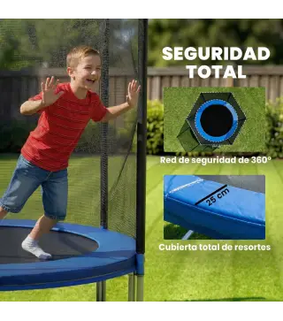 Cama Elástica Exterior Ø366 cm Trampolín para Niños con Red de Seguridad Escalera y Acolchado de Muelles Azul