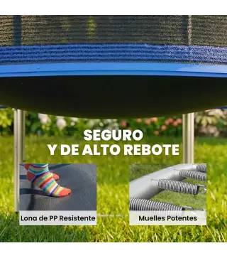 Cama Elástica Exterior Ø366 cm Trampolín para Niños con Red de Seguridad Escalera y Acolchado de Muelles Azul