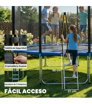 Cama Elástica Exterior Ø366 cm Trampolín para Niños con Red de Seguridad Escalera y Acolchado de Muelles Azul