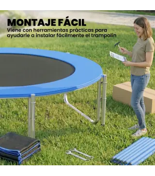 Cama Elástica Exterior Ø366 cm Trampolín para Niños con Red de Seguridad Escalera y Acolchado de Muelles Azul
