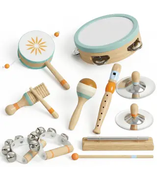 Instrumentos Musicales Infantil 10 Piezas Juguetes Musicales de Madera Montessori Set de de Percusión