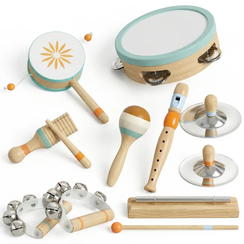 Instrumentos Musicales Infantil 10 Piezas Juguetes Musicales de Madera Montessori Set de de Percusión