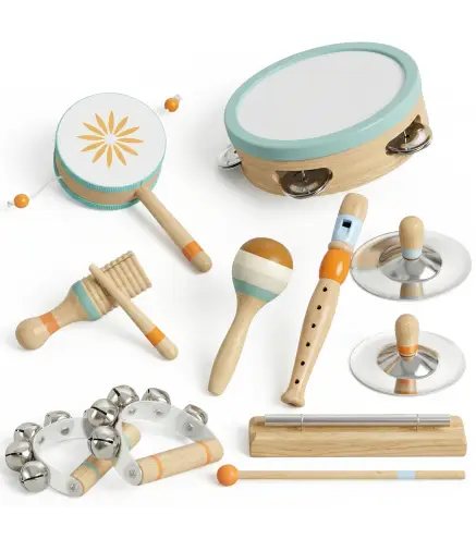 Instrumentos Musicales Infantil 10 Piezas Juguetes Musicales de Madera Montessori Set de de Percusión