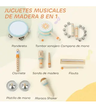 Instrumentos Musicales Infantil 10 Piezas Juguetes Musicales de Madera Montessori Set de de Percusión