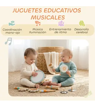 Instrumentos Musicales Infantil 10 Piezas Juguetes Musicales de Madera Montessori Set de de Percusión