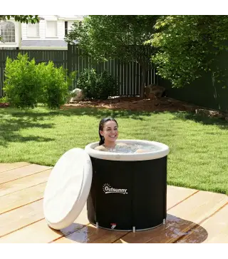 Bañera de Hielo 280L Bañera Hinchable Portátil para Recuperación de Atletas con Cubierta y Bomba Ø78x71 cm