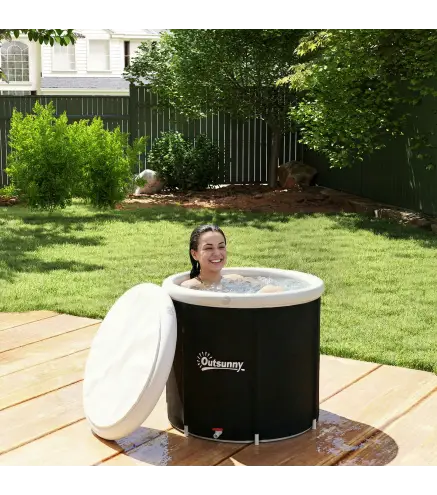 Bañera de Hielo 280L Bañera Hinchable Portátil para Recuperación de Atletas con Cubierta y Bomba Ø78x71 cm